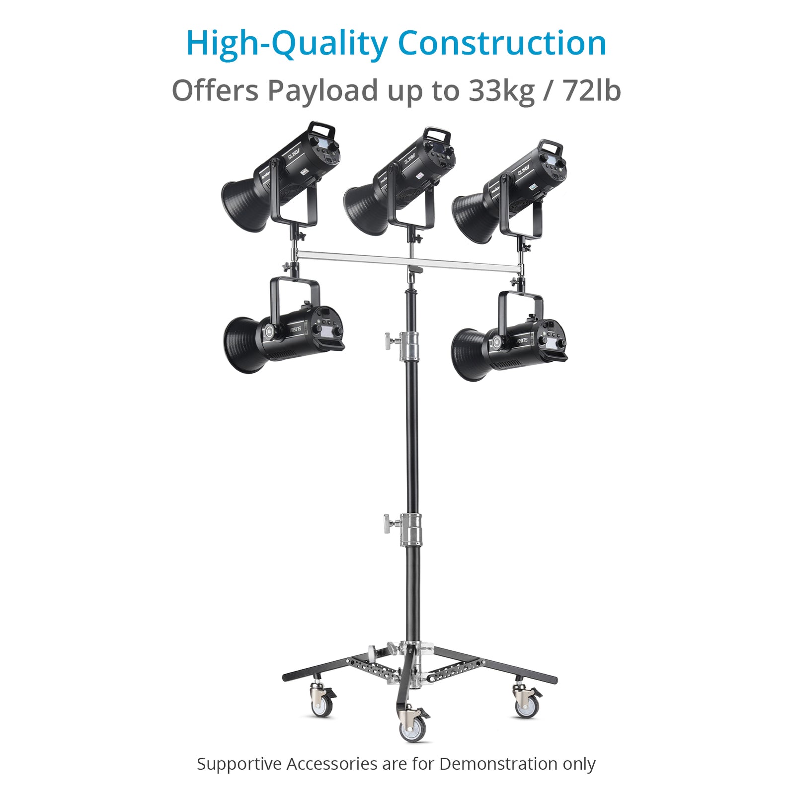6.16ft Double Riser Rolling Monitor Stand with 5/8” | Proaim