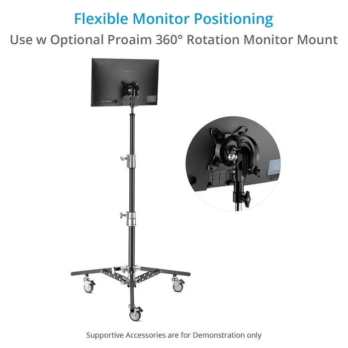 Proaim 6.16ft Double Riser Rolling Monitor Stand with 5/8&rdquo; Mount | Payload: 33kg/72lb